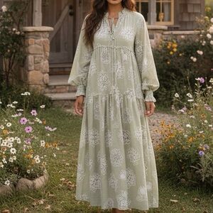 Kinga Csilla Dulce Santorini Linen Maxi Dress in Sage Green Size US 4